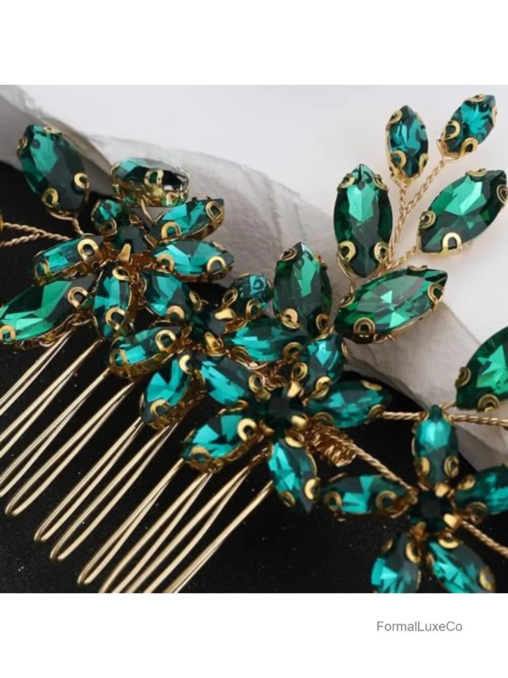 Green Crystal Flower Bridal Hair Comb Headband Wedding Accessory